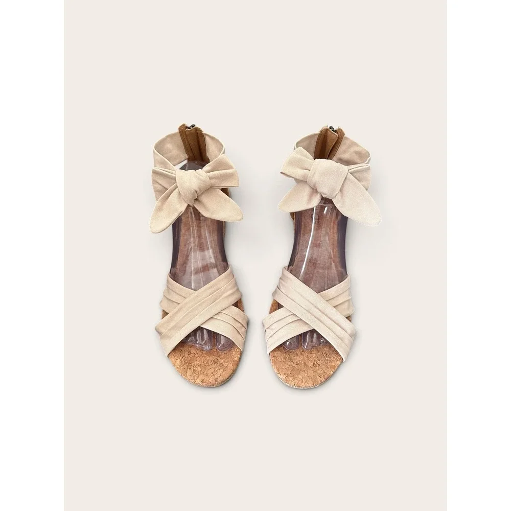 UGG Espadrille Wedge Sandals Womens 9 Cream Bow Ankle Strap Cork Jute Summer